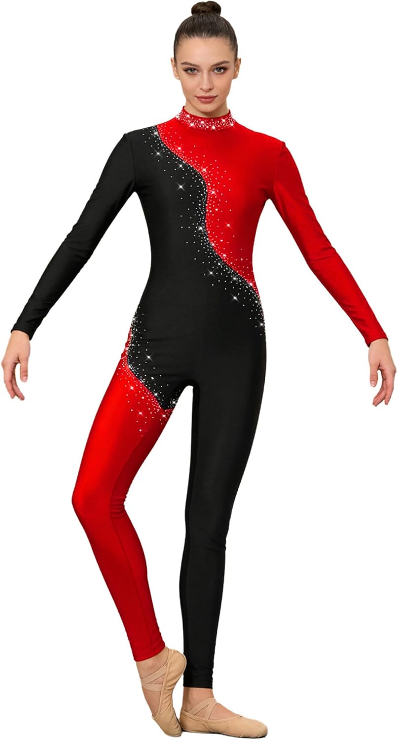ranrann Gymnastics Unitard for Women Long Sleeve Unitard Ballet Dance Figure Skating Jumpsuit