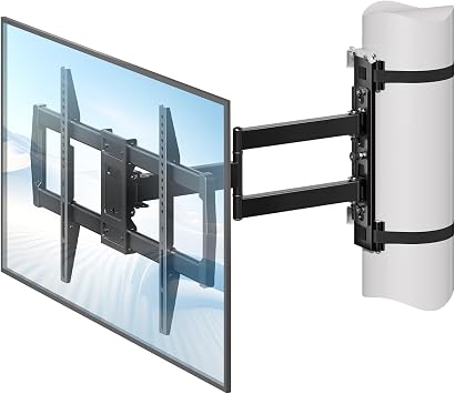 MOUNTUP Pillar TV Mount for 32"-75" TVs, Full Motion Strap-On Post Mount for Round & Square Columns, Swivel Tilt Level, No-Drill Design, Max VESA 600x400mm, Holds 88 lbs, Black