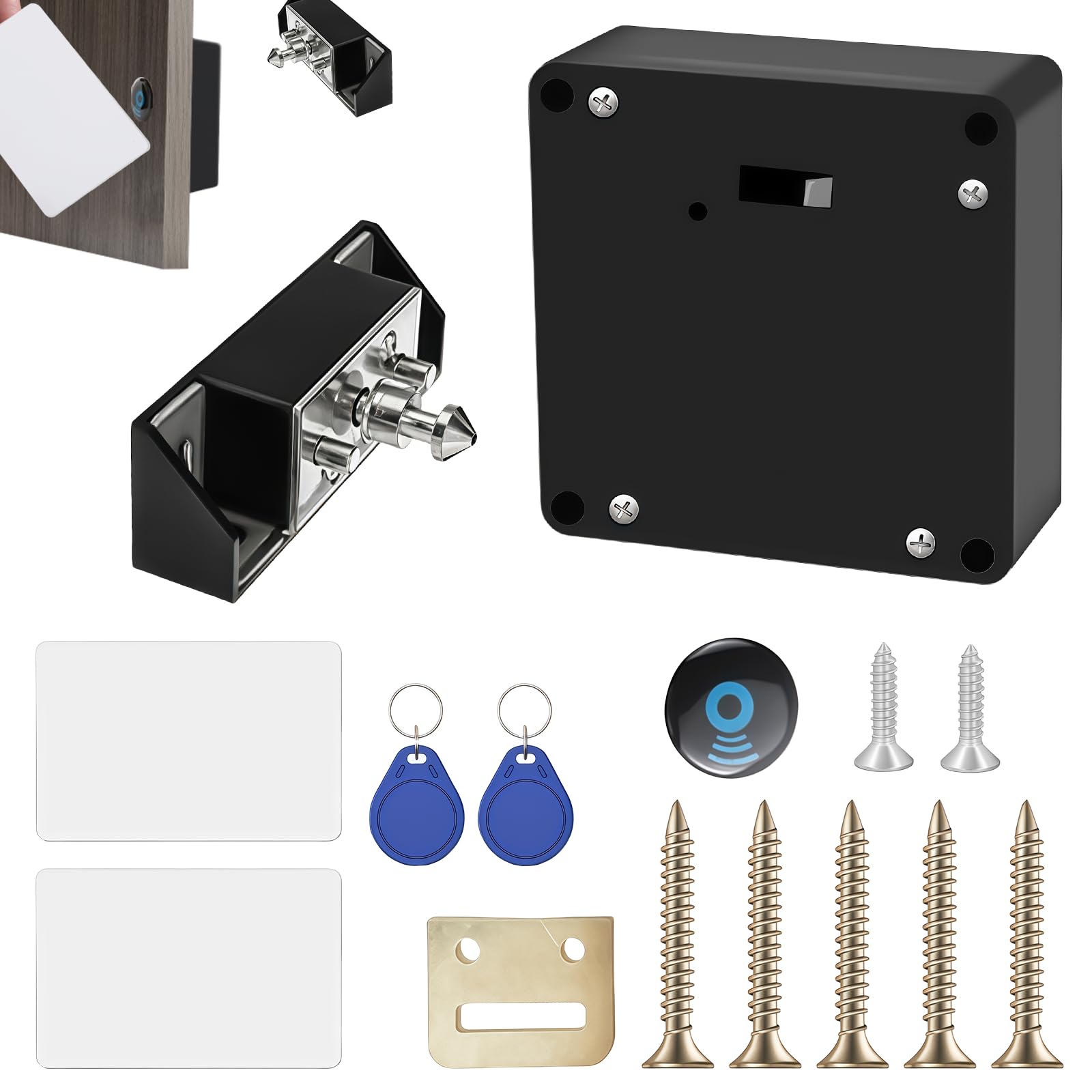Inteligentny zamek do szafy NFC: ukryty inteligentny zamek z 2 breloczkami do kluczy i 2 kartą RFID, ukryte zamki, bezotworowe zamki do szuflad, szaf, szaf, szafek, fabryk