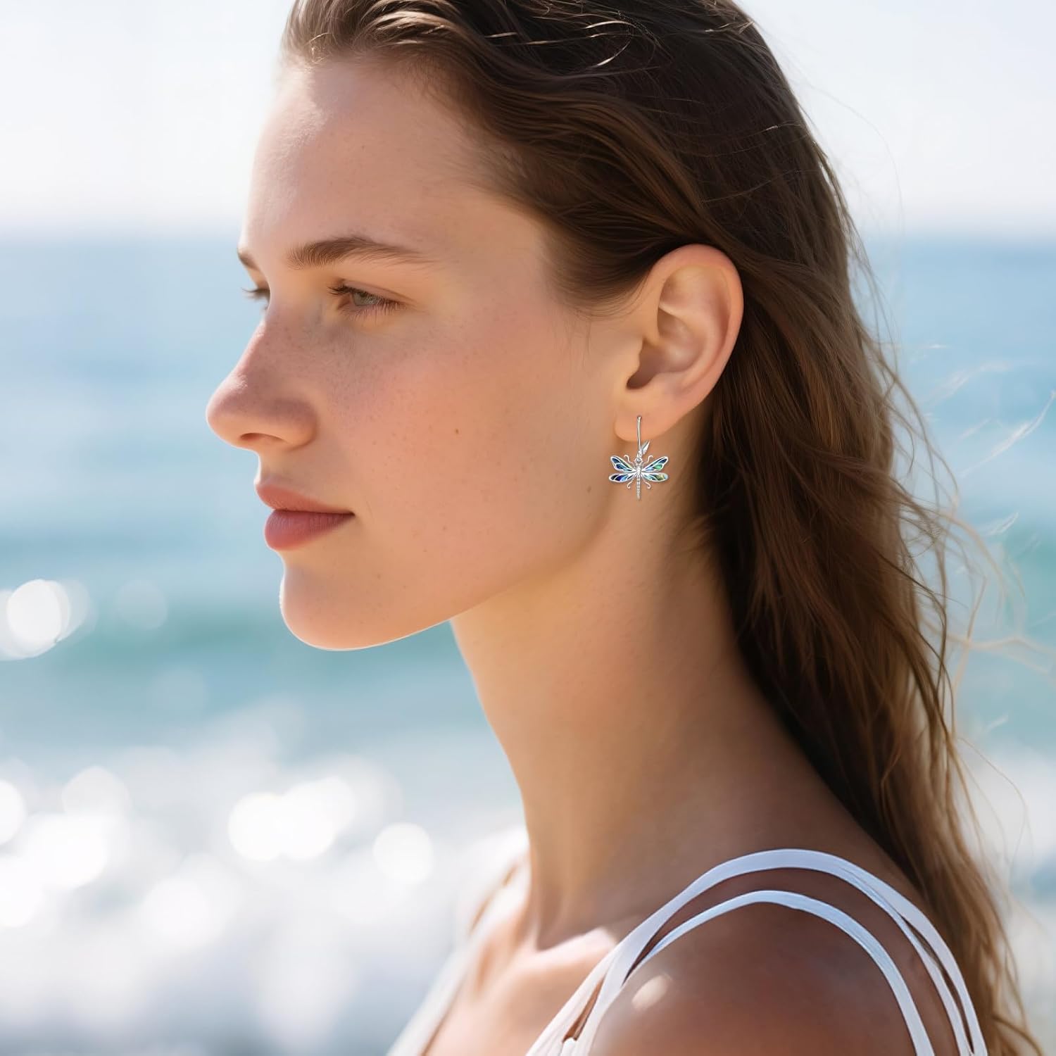 Dragonfly Earrings for Women Sterling Silver Abalone Dangle Earrings Jewelry Gifts for Women - Image 2