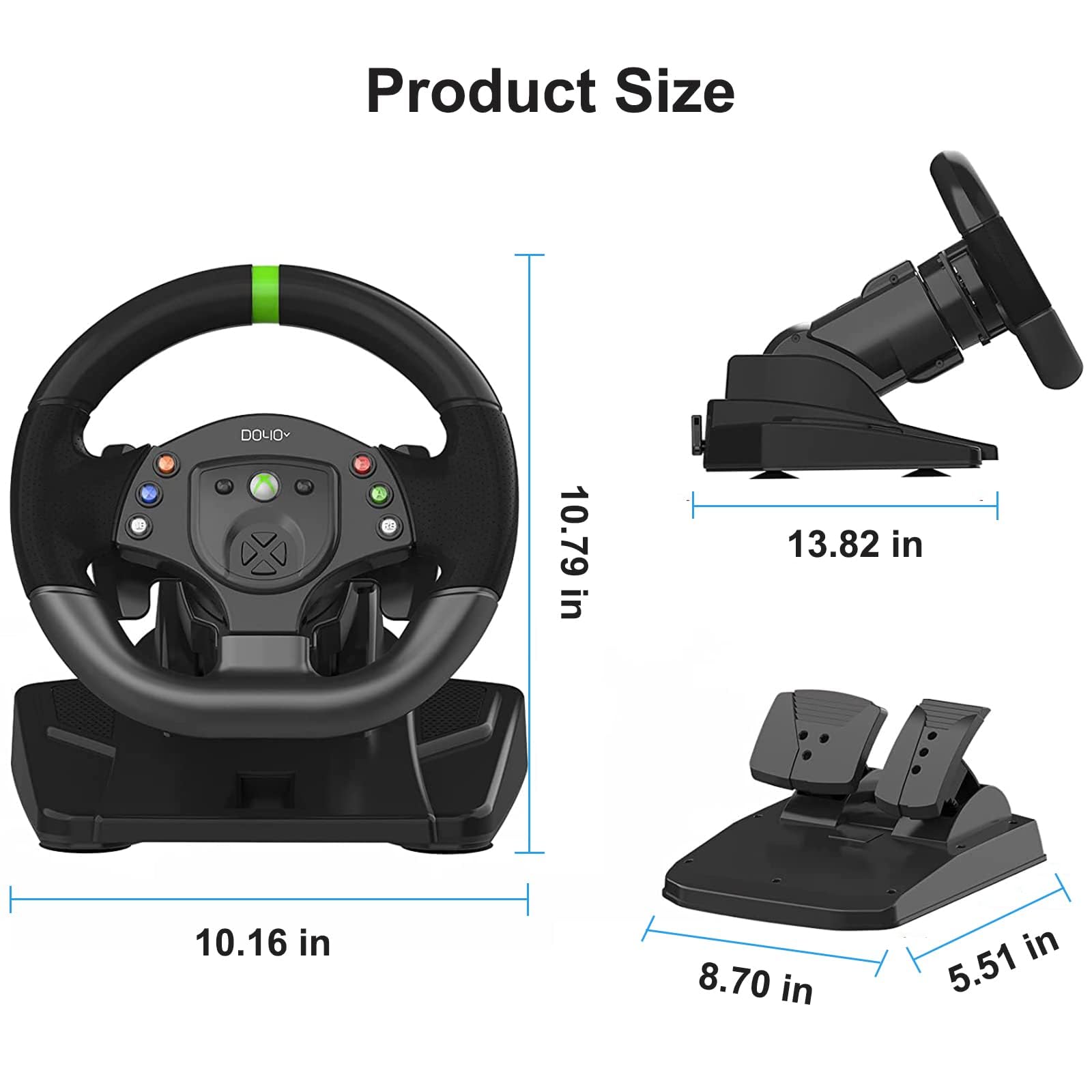 DOYO XBOX 360 Gaming Lenkrad mit Pedalen-180°,Vibrationsfeedback, Integrierter Schalthebel,Höhen-und Neigungsverstellbar,Paddle Schaltung-Lenkrad für XBOX 360,PC,PS3,Switch,Android