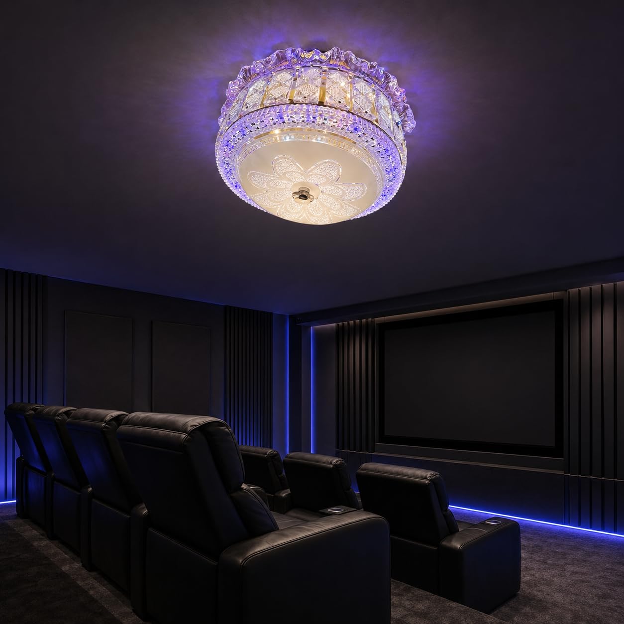 TRIPPING RGB and Warm White Crystal LED Ceiling Light, Decorative Floral Round Flush Mount Fixture for Living Room, Bedroom, Dining Room, Foyer and Hotel Reception-picture-28