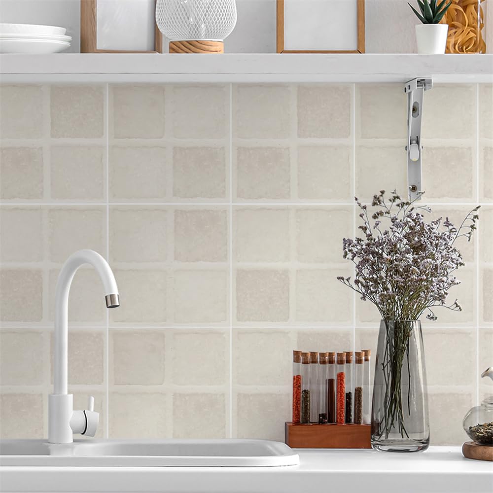 Mattonelle Adesive 20X20 Beige Adesivi Per Piastrelle,Pvc Autoadesivo Resistente Al Calore Impermeabile Piastrelle,Piastrelle Da Bagno, Decorazione Domestica(25Pcs)