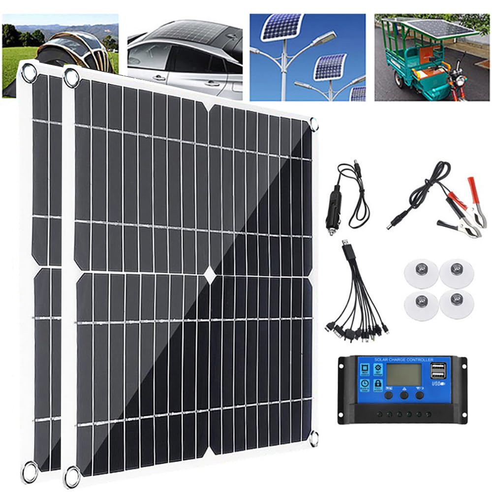 Kit Paneles Solares 200W 400W 600W 800W con Controlador 30A/60A, Cargador Solar Portátil 12V para Autocaravana/Techo/Barco/RV, Puertos USB, Módulo Solar Exterior Alta Potencia 2x200W-30A