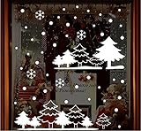 TOTOMO Christmas Window Decorations Decals - Winter Holiday Clings Stickers Snowflakes Snow White Forest W303