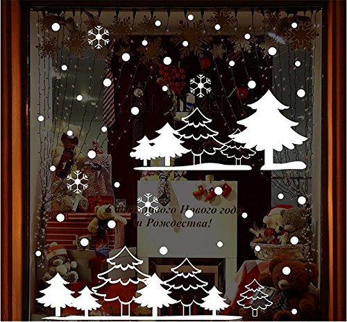 TOTOMO Christmas Window Decorations Decals - Winter Holiday Clings Stickers Snowflakes Snow White Forest W303