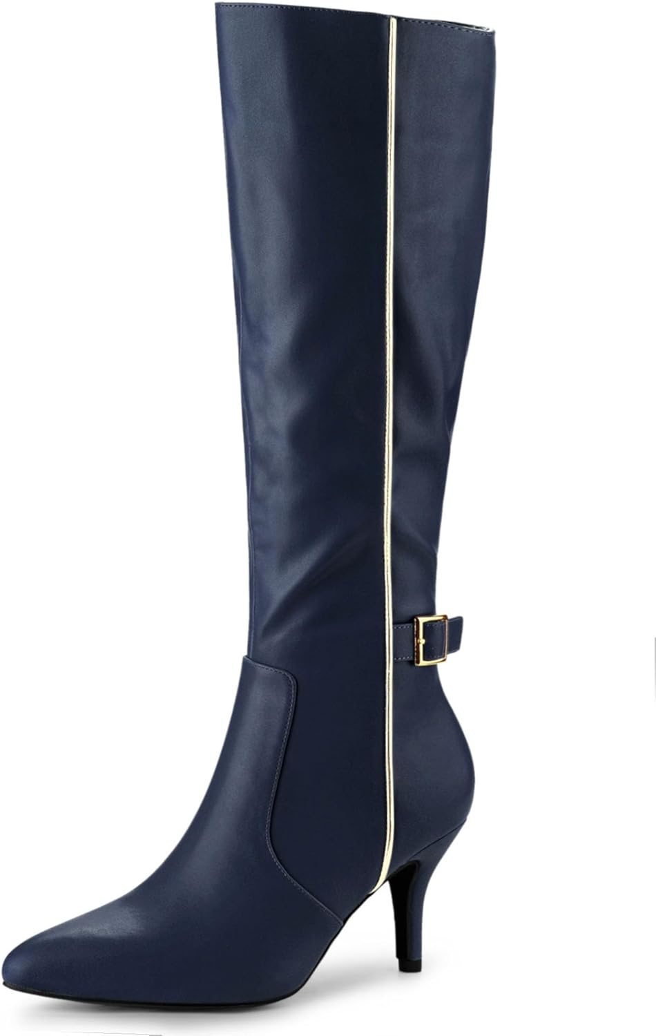 Allegra K Women's Pointy Toe Buckle Stiletto Heel Knee High Boots