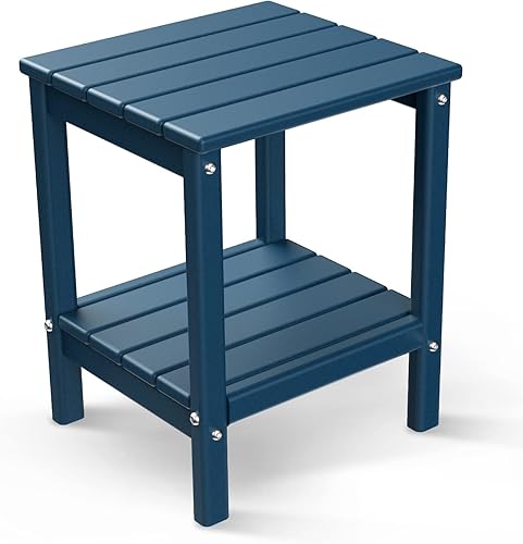 BRIOPAWS Adirondack - Mesa auxiliar de polietileno de alta densidad resistente a la intemperie, mesa auxiliar de plástico de 2 estantes para