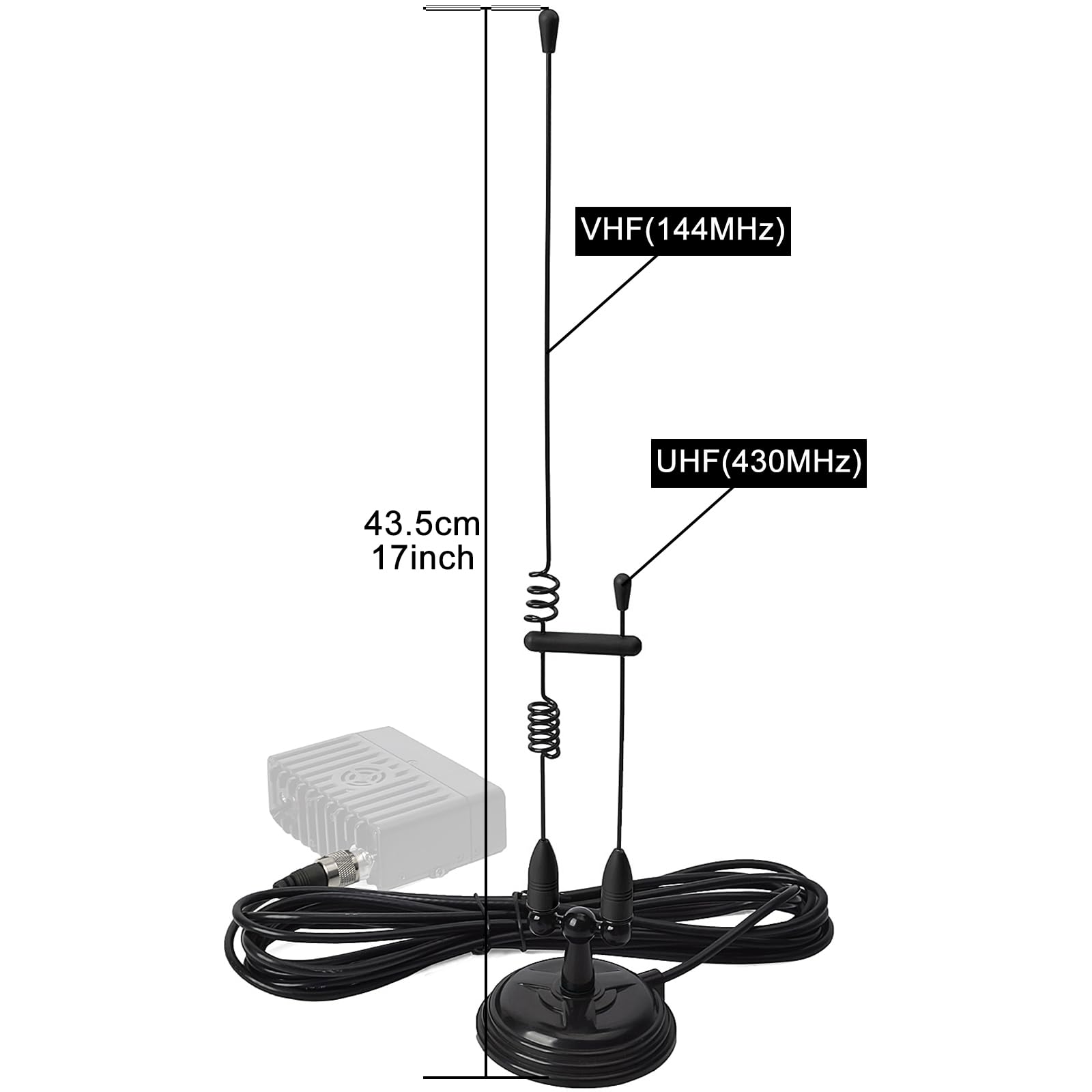 Antena para Radio de Doble Banda VHF/UHF 144/430 MHz, Antena para Radio Amateur con Base Magnética y Conector PL259, Cable RG-58 de 4 Metros