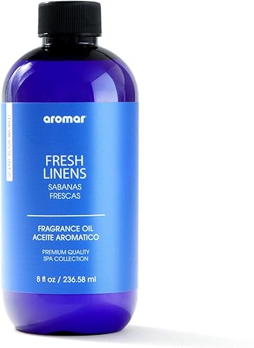 AROMAR Aceite de fragancia de lino fresco (7.9 fl oz) para difusores, aroma estimulante para aromaterapia, fabricación de jabón, velas, loción,