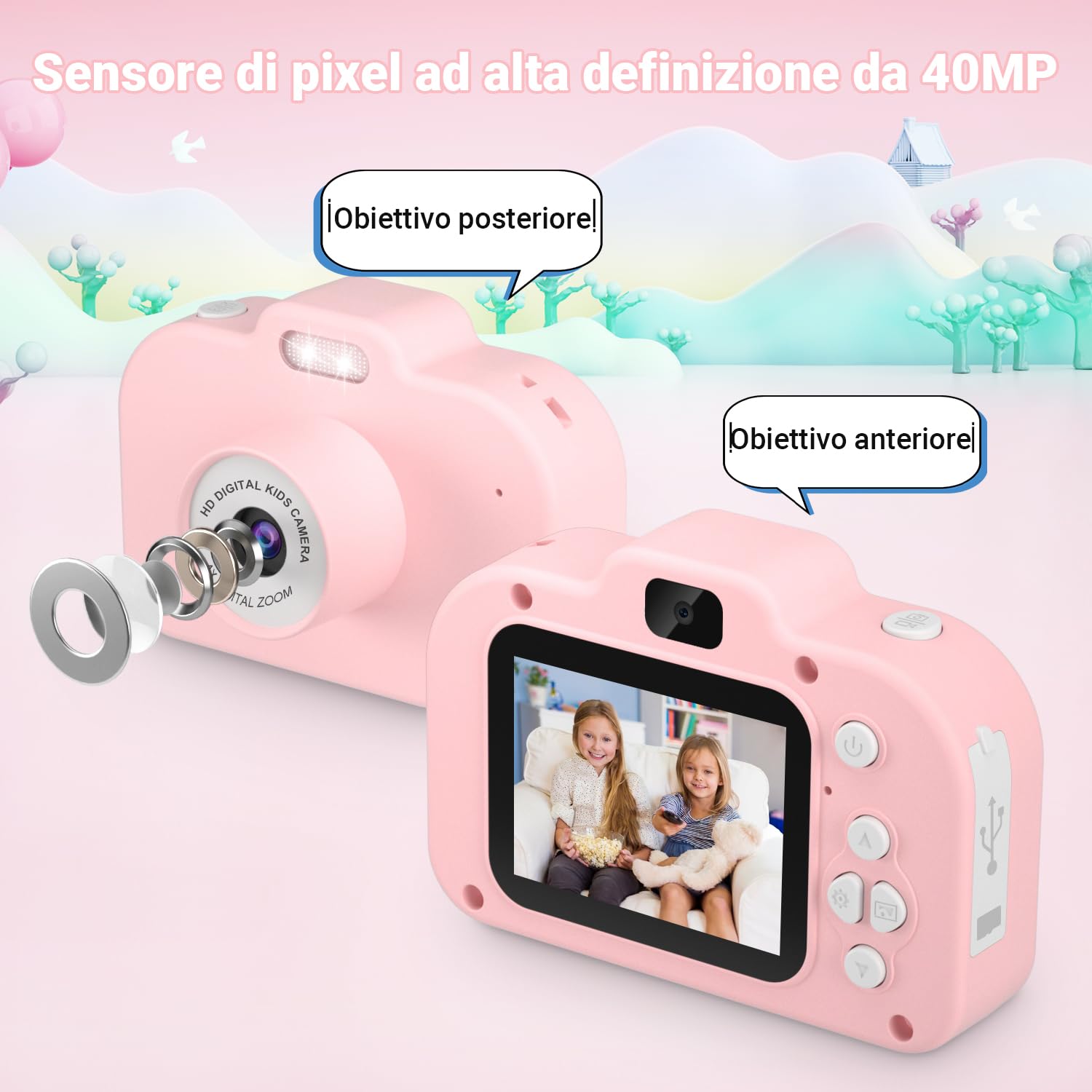 Macchina Fotocamera bambini ,Scheda 32GB,1080P HD Ricaricabile Fotocamera Digitale Regalo Giocattolo di Natale & Compleanno 3-10 Ragazzi Ragazze