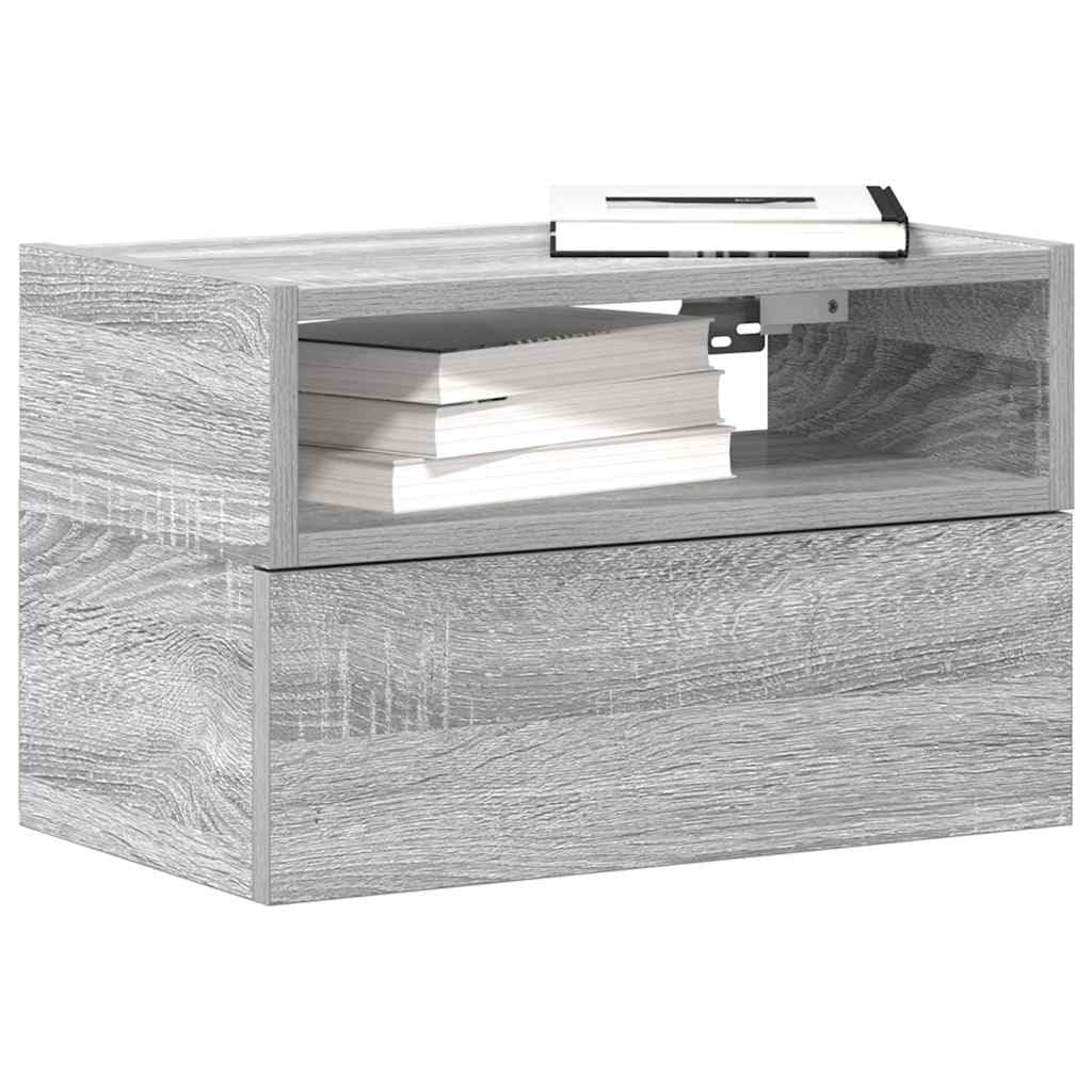 Mesita de noche de pared gris Sonoma de 45 cm flotante para dormitorios modernos