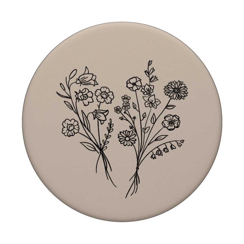 PopGrip Mit Wildblumen Design – Beige & Dunkelgrün, Klebender Halt – Für Handy & Tablet