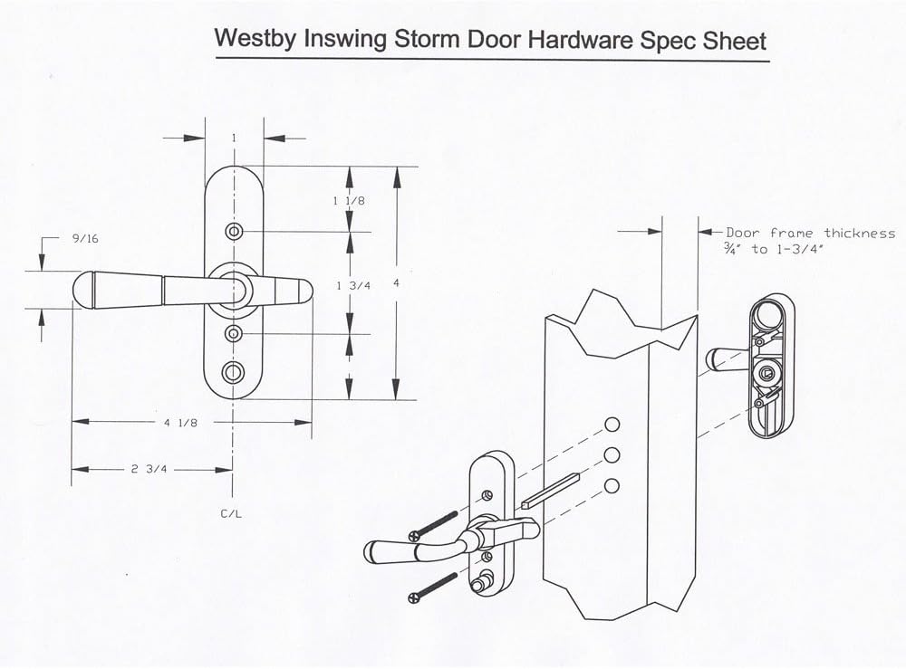 AMAHLE Gywinovo Storm Door Inswing Westby Handle WH 1 Inch to 1-1/4 Inch Thick Door-90236-044-1.25