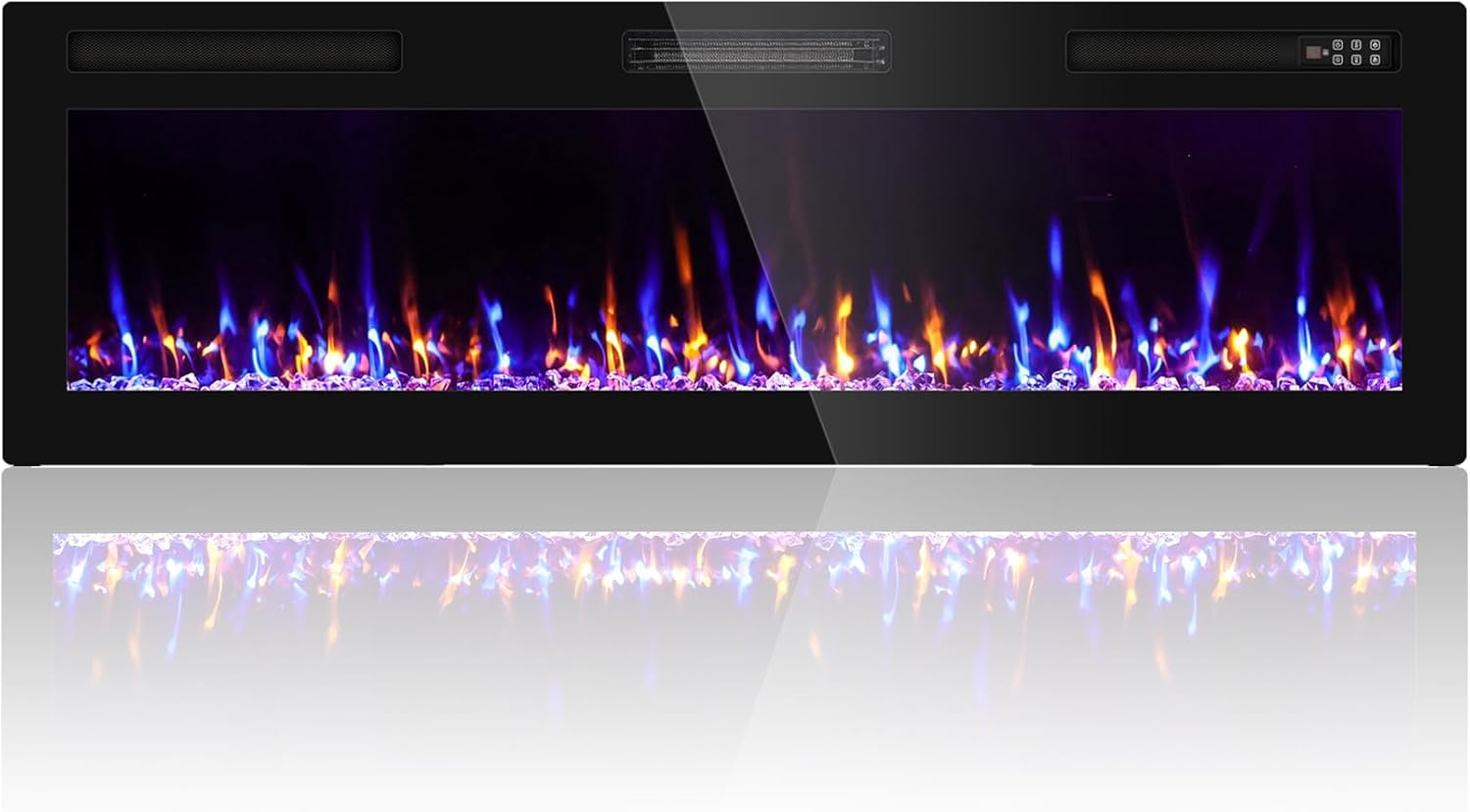 Ludatido 60 Inch Electric Fireplace Wall Mounted/Recessed, Electric Fireplace Insert with 5100BTU for 410 Sq Ft Room, Multicolor Flame with Timer/Touch Screen/Remote