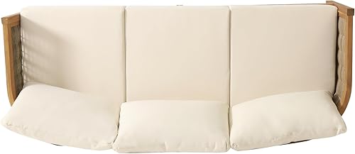 Miniatura 9 de Merax Sofá de mimbre de madera de acacia al aire libre de 3 plazas, juego de conversación de muebles de patio para patio trasero