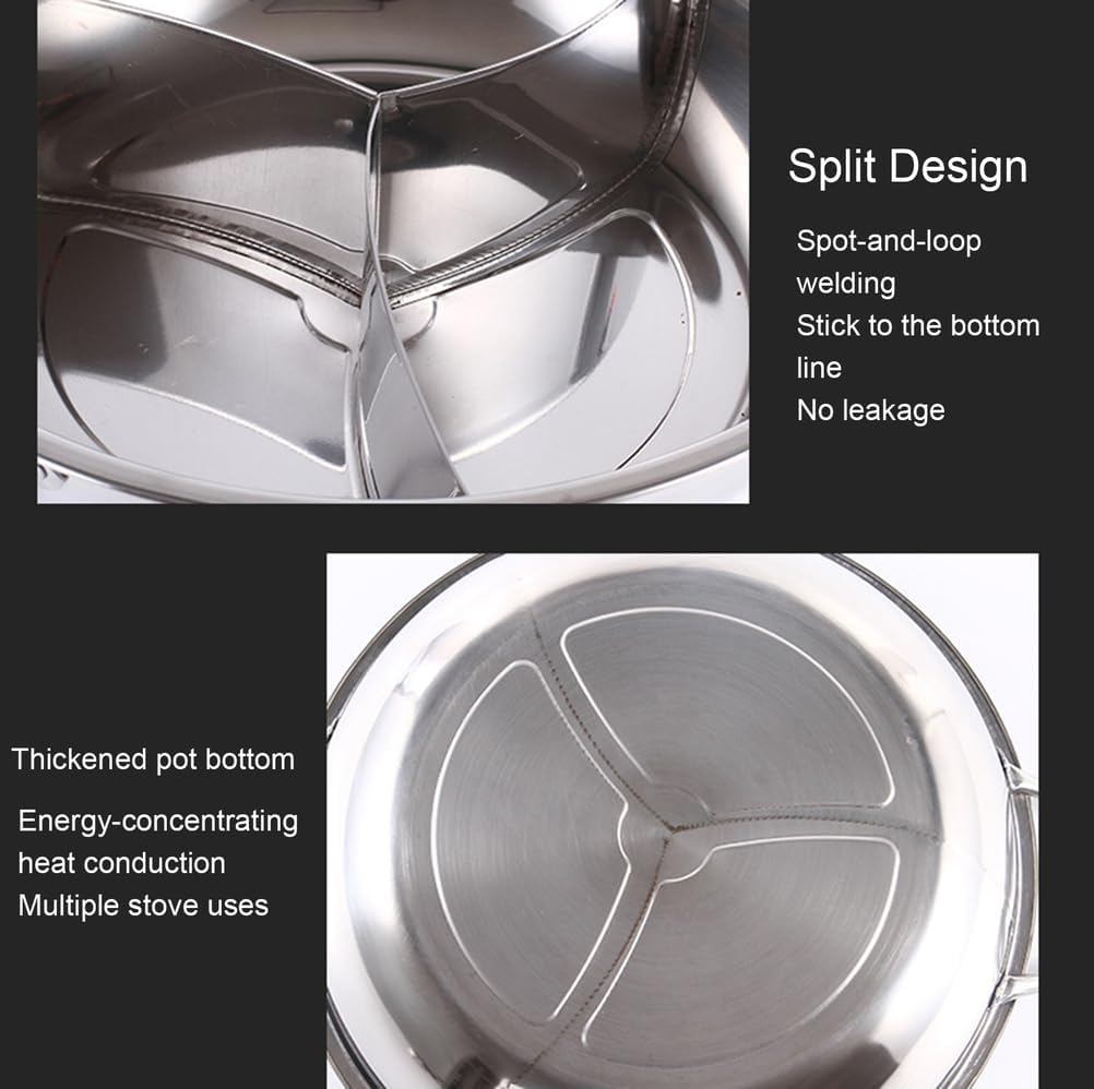 Stainless Steel Hot Pot Three-Point Cooker, Induction Cooker Hot Pot, Easy to Clean, Compatible Cooking Tools,32cm