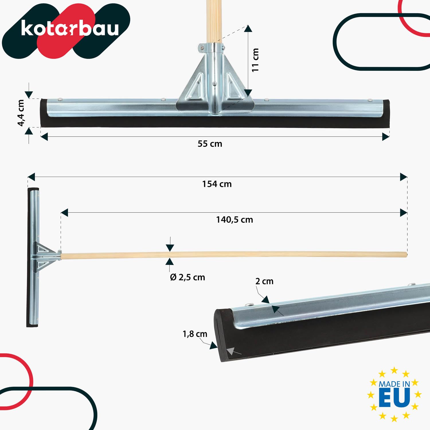 KOTARBAU® Wasserschieber Bodenabzieher Edelstahl mit Doppellippe 55 cm Metallstiel