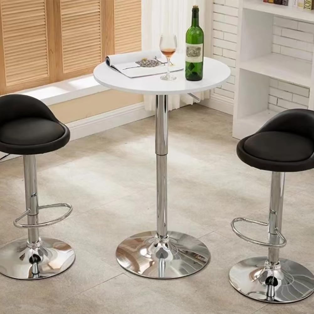 BAKAJI Tavolo da Bar Girevole Rotondo con Altezza Regolabile da 70 a 91 cm, Tavolino Alto Tondo per Ristoranti con Diametro Piano 60 cm, Struttura in Metallo Cromato Ideale per Soggiorno, Bianco