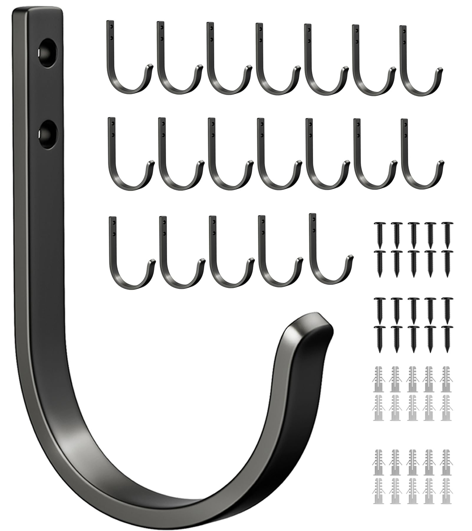 20-Pack Wall Hooks for Hanging Towel/Coat - 22LB Screw in Metal Hanger Wall Mount, for Outdoor, Closet, Door, Bathrooms, for Backpack, Robe, Black
