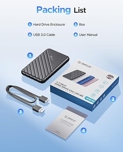 Miniatura 8 de ORICO Caja de disco duro externo de 2,5 pulgadas USB 3.0 a SATA III para 0.276 in y 0.374 in SATA HDD SSD sin herramientas compatible con UASP Azul