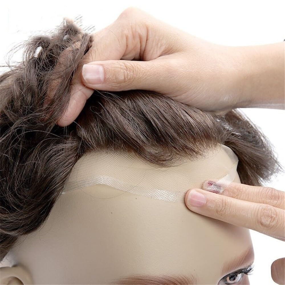 Men's Toupee Parrucca sostitutiva for capelli umani castani 5#, protesi for capelli da uomo, toupet traspirante in pizzo completo for uomo