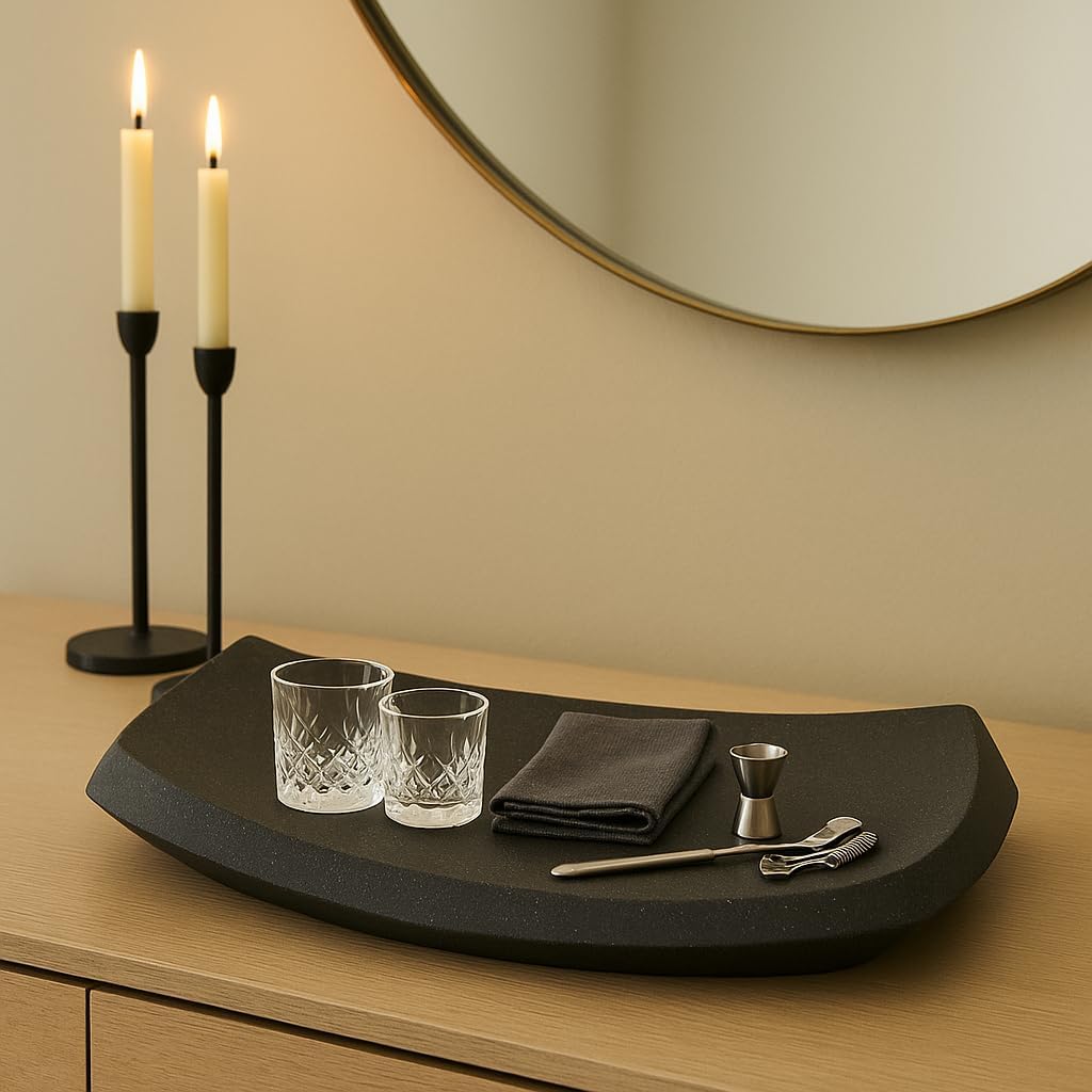 Tray for House, Bed, or Coffee Table Decor - Modern Decorative Tray with Angular Design Perfect for Jewelry, Trinket, or Bathroom Vanity - Artistic Tray for Centerpiece Table Decorations - 5", Black