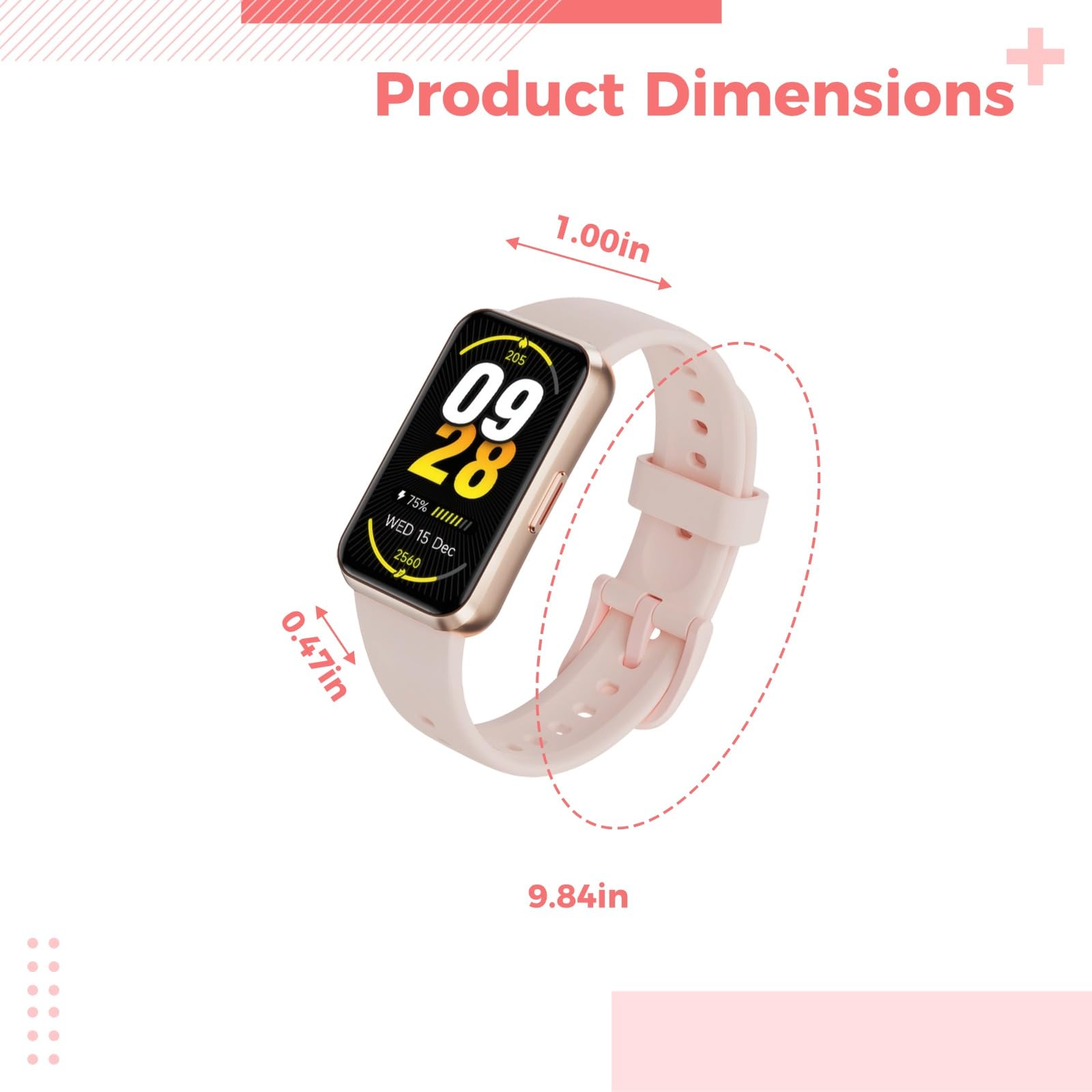 Reloj inteligente para mujer, rosa, pantalla grande de 3,73 cm, reloj de fitness para salud, frecuencia cardíaca, presión arterial, monitor de oxígeno en sangre, monitor de sueño, impermeable IP68