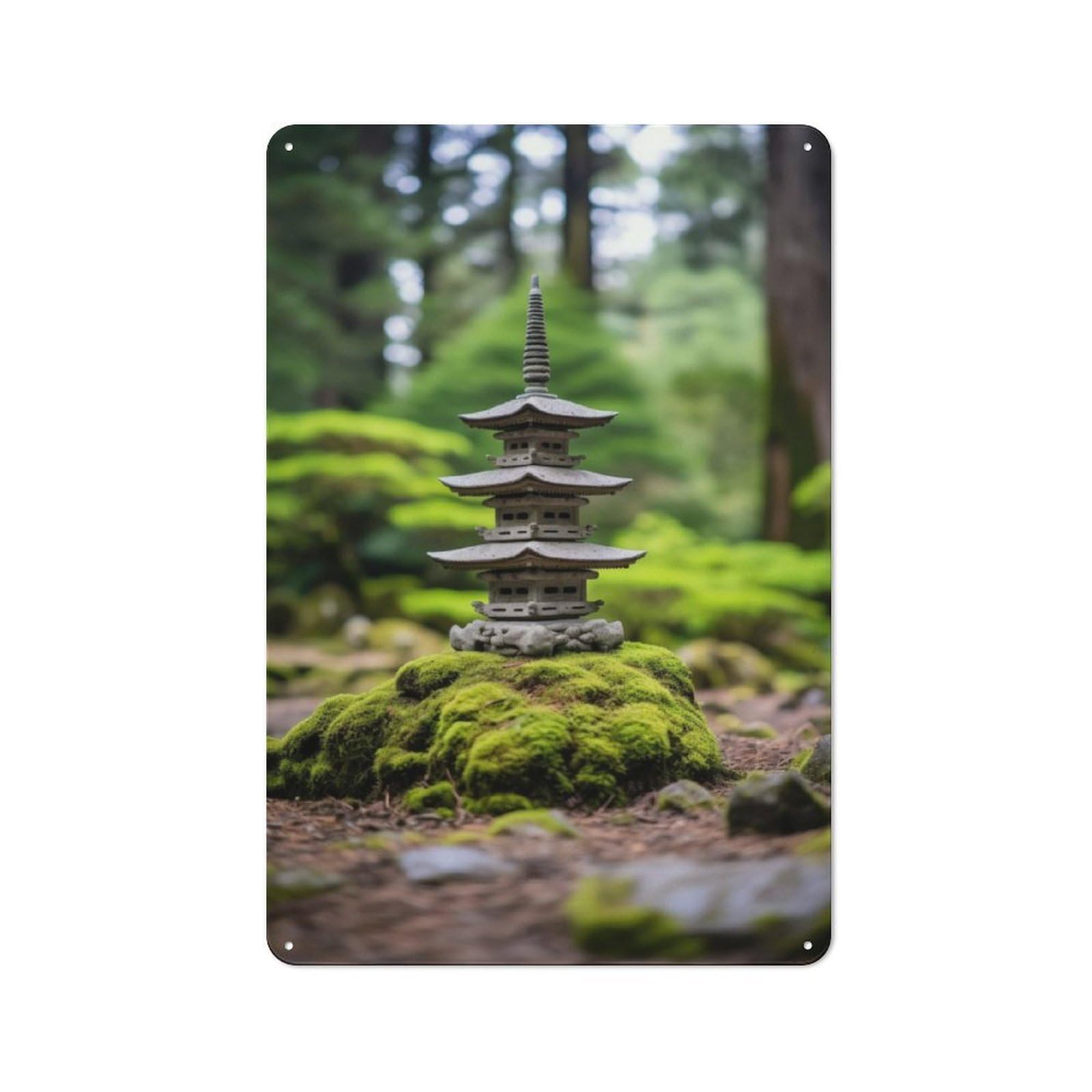 Junmoney Zen Japanese Temple Pagoda Tin Wall Plaque 30X20cm With For Pub Or Café, Suited To Pub Decor Enthusiasts, For Retro Home Interiors