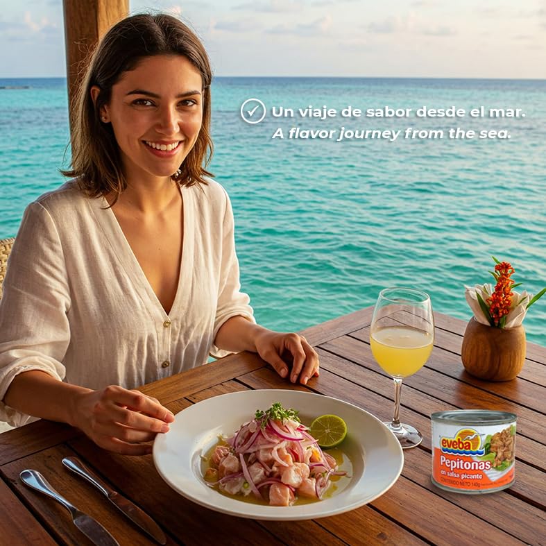 Miniatura 3 de Eveba Pepitonas En Salsa Picante - Auténticas almejas venezolanas en salsa picante - Mariscos enlatados gourmet - Pepitones listos para comer -