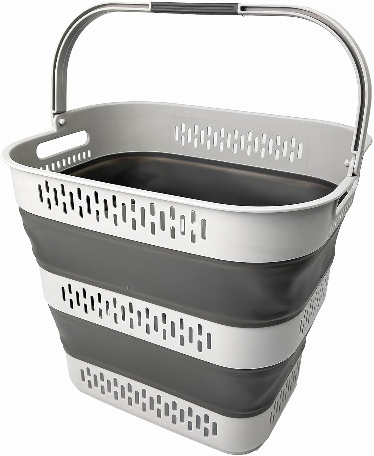 SAMMART 40L (10.5 Gallon) Collapsible Plastic Laundry Basket - Foldable Pop-Up Storage Container/Organizer – Portable Space Saving Laundry Hamper (3, Grey)
