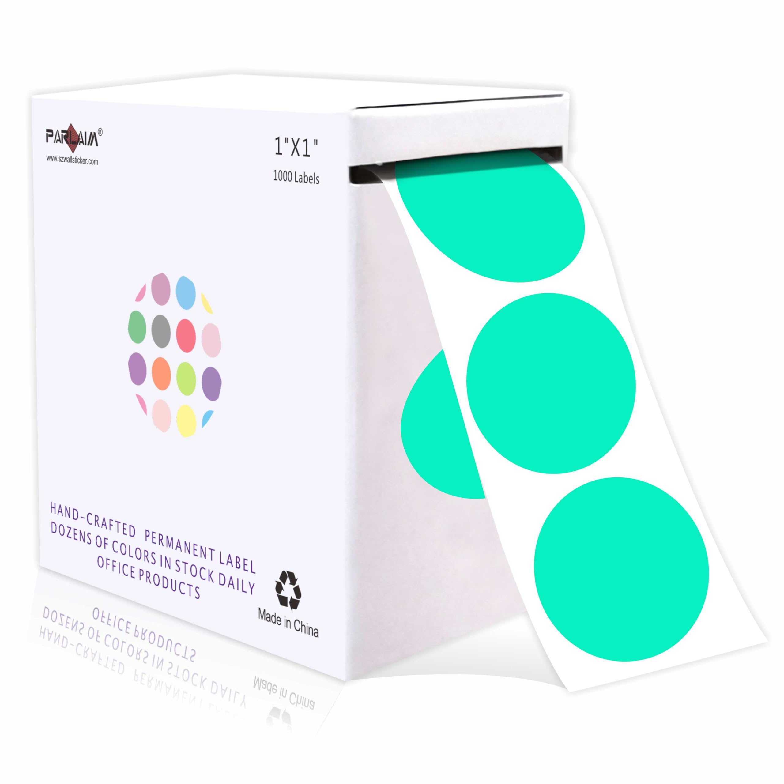 PARLAIM 1 Inch Round Permanent Adhesive Color-Code Dot Stickers,1000 per Roll dots Label Dispenser Box,Aqua Circle Stickers Label for Office Home
