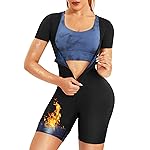 URSEXYLY Sauna Suit for Women Sweat Vest Waist Trainer 3 in 1 Slimming Full Body Shaper Workout Top with Sleeve Shorts (Black-blue Inner, 4X-Large)