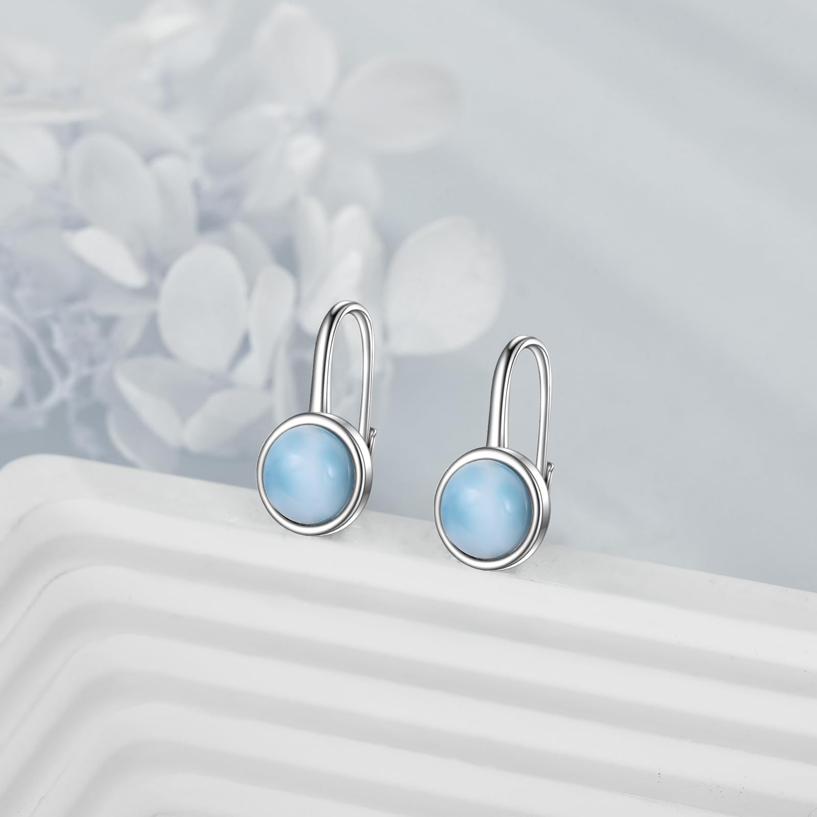 POPLYKE Opal/Schwarzer Onyx/Larimar/Mondstein/Aquamarin/Perle/Bernstein/Labradorit/Türkis/Malachit/Lapis Lazuli Leverback Ohrringe Sterling Silberschmuck Geschenk für Mädchen