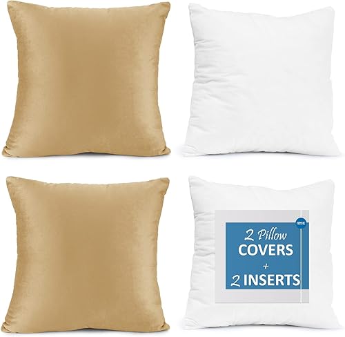 Juego de 2 rellenos de almohada con terciopelo suave y sólido, juego de fundas de almohada cuadradas decorativas para sofá, automóvil, dormitorio,