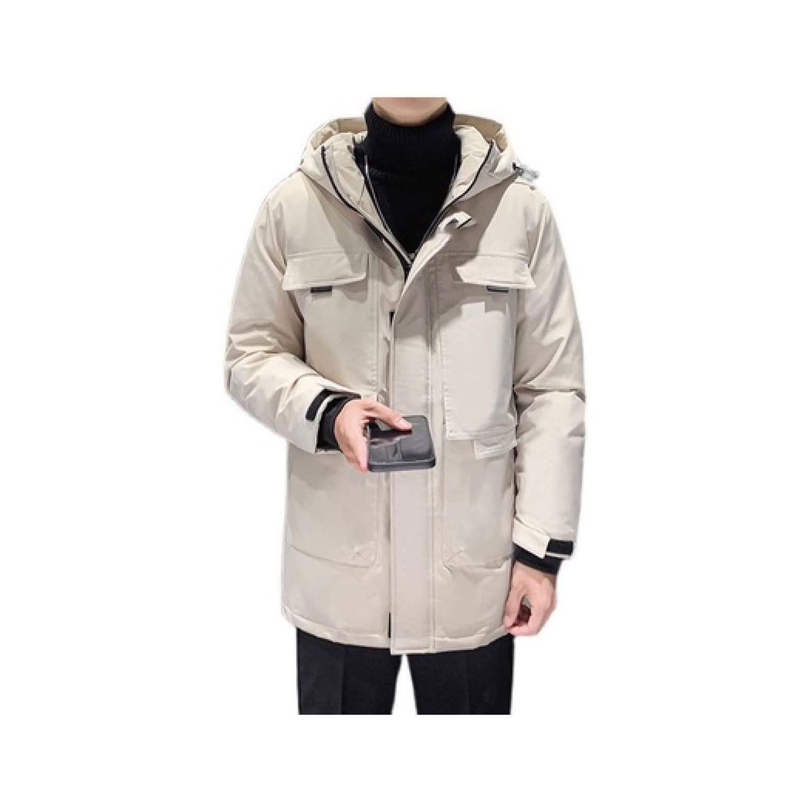 YOIQI Mens Puffer Jackets， Winter Jacket High Quality White Duck Down Men Casual Hooded Jacket Thick Warm Mid-Lenght Coat (Size : M)