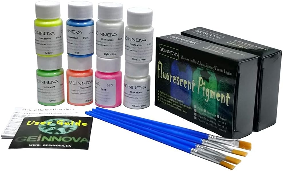 Glow in Dark paint Photoluminescent paste Fluorescent paint set of 8 for Party/wall/bottle/glass decor Graffiti Luminous art pigment