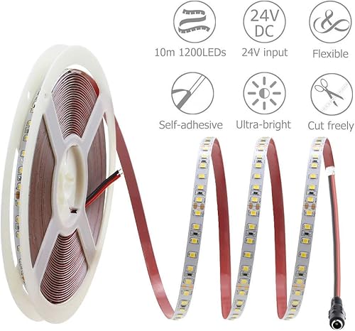 Miniatura 2 de Tira de luces LED ALITOVE de color blanco cálido 3000 K 328 pies 1200 ledes 2835 SMD 24 V 120 W 18000 lm ultrabrillante LED flexible con adaptador