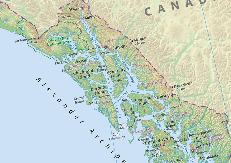 Us Map For Travel Survival Alaska Physical State Map - 23.3 X 16.5 Inch ...
