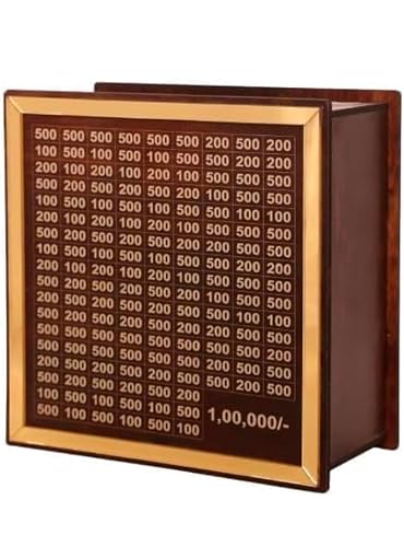 SAFECO Wooden Piggy Money Box – 1,00,000 Money Saving Goal Tracker | Reusable Cash Saving Box with Number Grid | Wooden Lockable Money Bank for Adults & Kids | Home Decor Saving Organizer