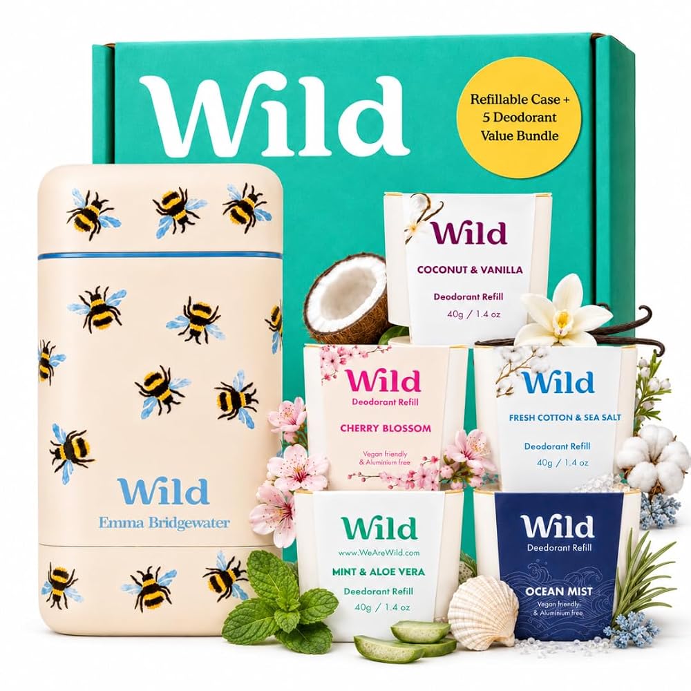 Wild Aluminum Free Natural Deodorant Ultimate Starter Kit — Bee Print Case