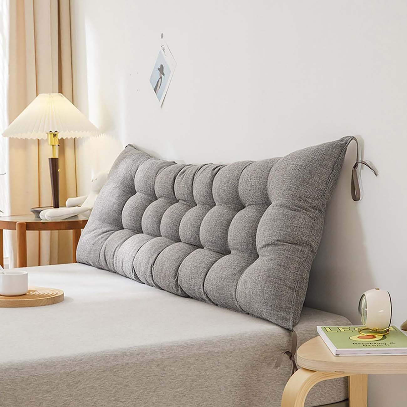 Headboard Reading Pillows Backrest Bolster Linen Cushion (150x50cm,Gray)