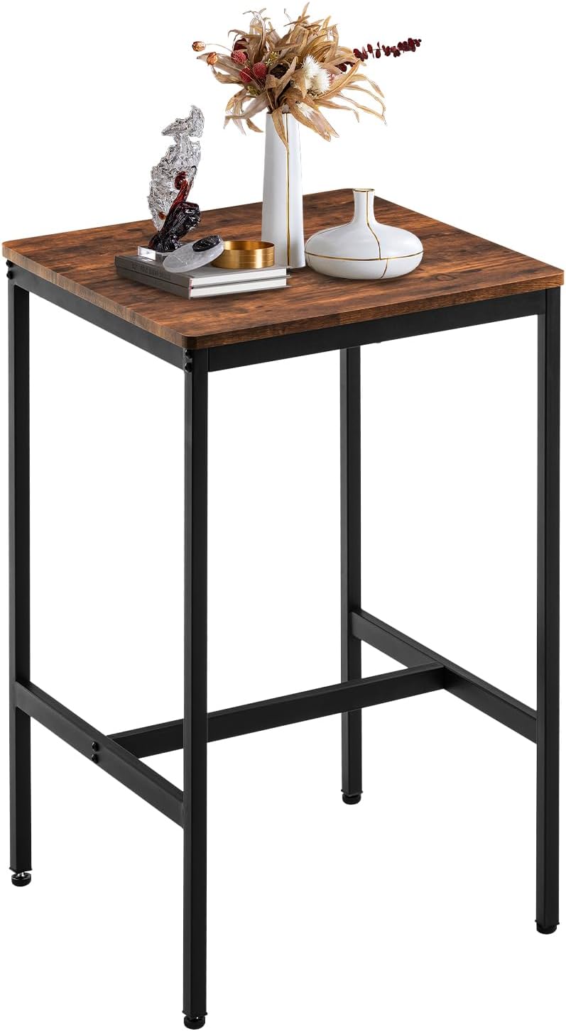 Square Bar Table, Small Kitchen Dining Table, High Top Bar Table, High Cocktail Table for Living Room Parties,Sturdy Metal Frame, 23.6" D x 23.6" W x 40.5" H for Narrow Spaces (Brown)