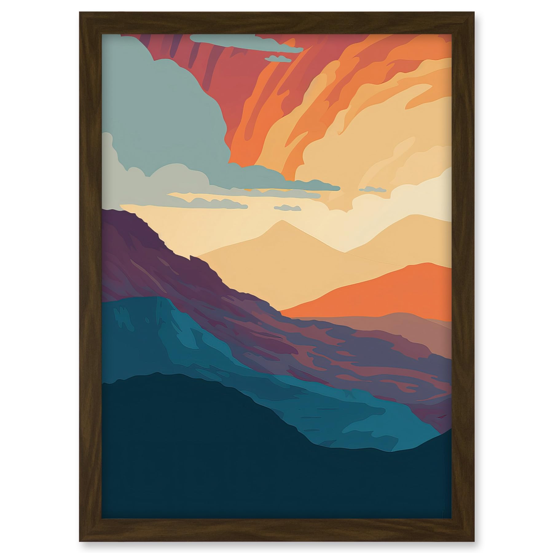 Artery8 Atmospheric Sunset Sky Serene Mountain Landscape Artwork Framed A3 Wall Art Print
