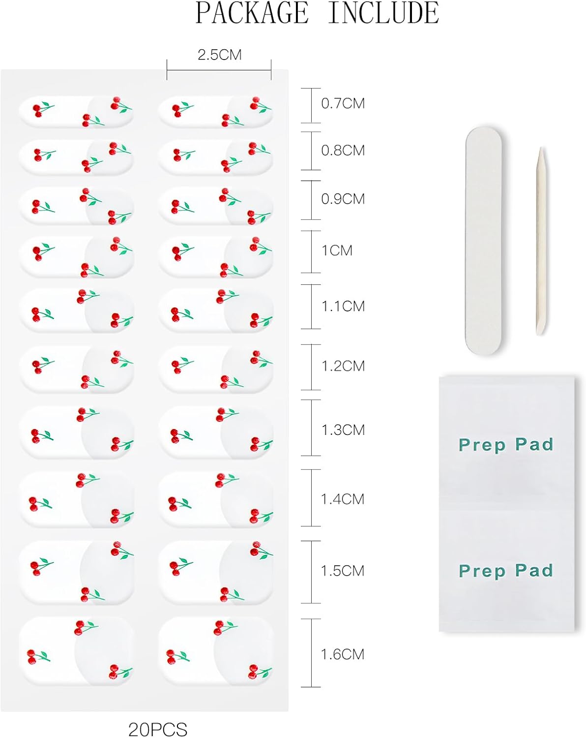 JMEOWIO Gel Nail Stickers Cherry French Tip Semi Cured Gel Nail Strips Wraps UV/LED Nails Art Design Decoration Accessories