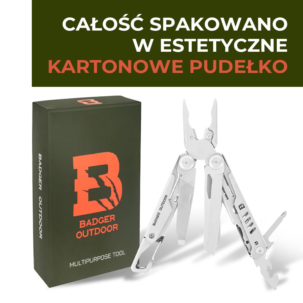 Badger Outdoor Fang Multitool 12w1 - Nóż Wielofunkcyjny | Ze Stali Nierdzewnej, Narzędzie Survivalowe z Kombinerkami i Nożyczkami, Wysokiej Jakości Gadżet Outdoorowy