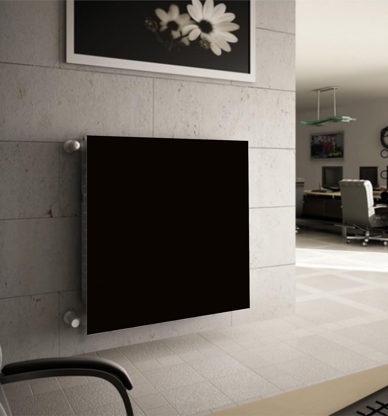 Magnetische Heizkörperverkleidung - 100x60 cm - Magnet Heizkörperabdeckung - Motiv Schwarz - Wasserdicht Erhöhte Abriebfestigkeit Paneel-Heizkörperabdeckung