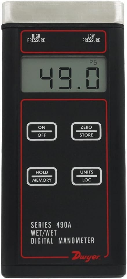 Dwyer® 490A Wet/Wet Handheld Digital Manometer, 490A-5, 0 to 500 psi (0 to 3448 kPa)