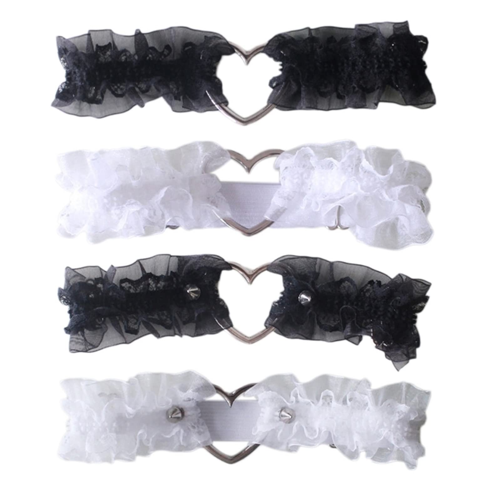 ACiyD Ladies Girl Sweet Ruffle Lace Giarrettiera Metal Heart Wedding Legs con Anelli Elastici per la Coscia (Color : B, Size : One Size) (C One Size)