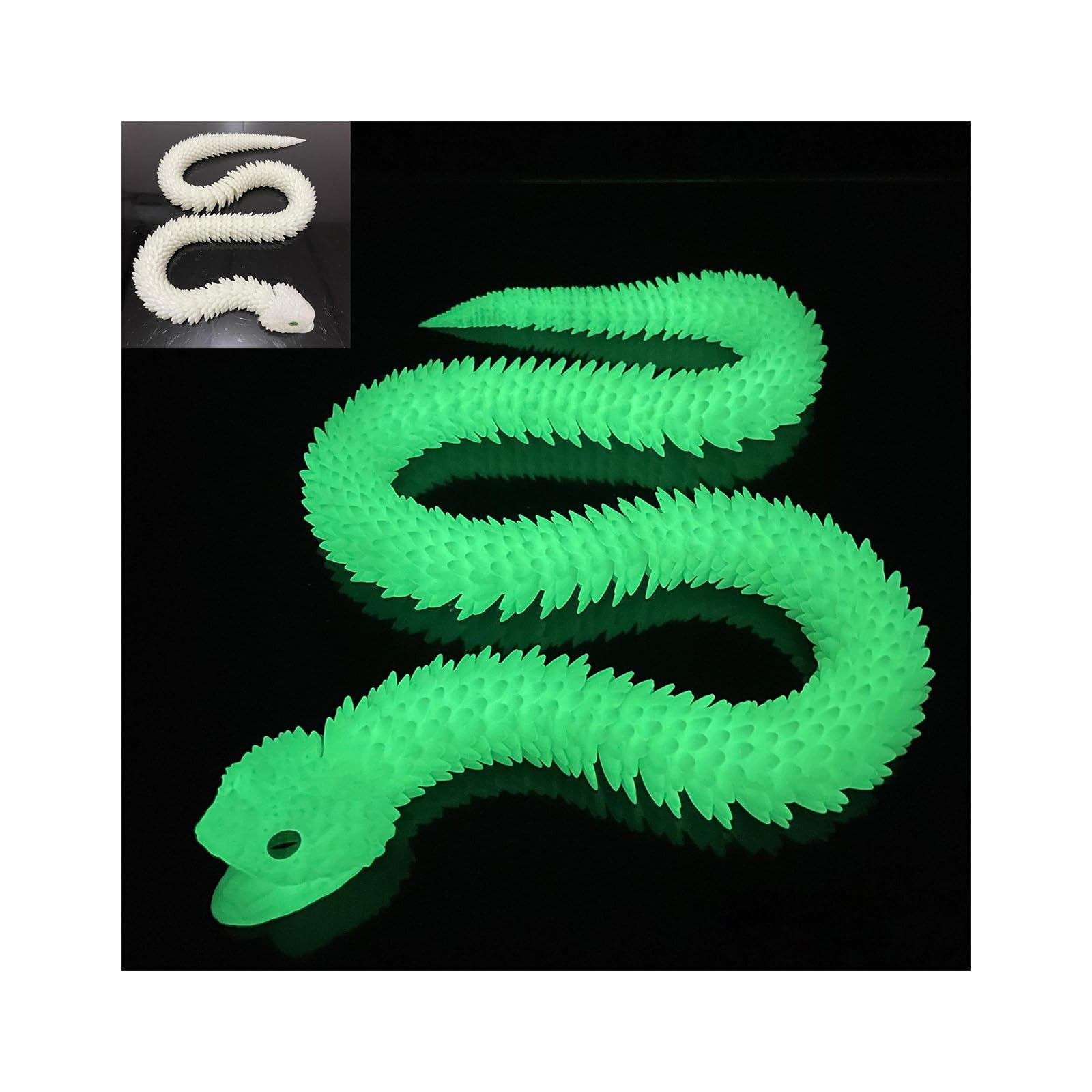 3d Printed Snake Fidget Animals Giant Snake 110cm/43.3in Mouth Movable for Home Office Executive Desk Decoration Surprise Fantasy Gifts-Luminous Green